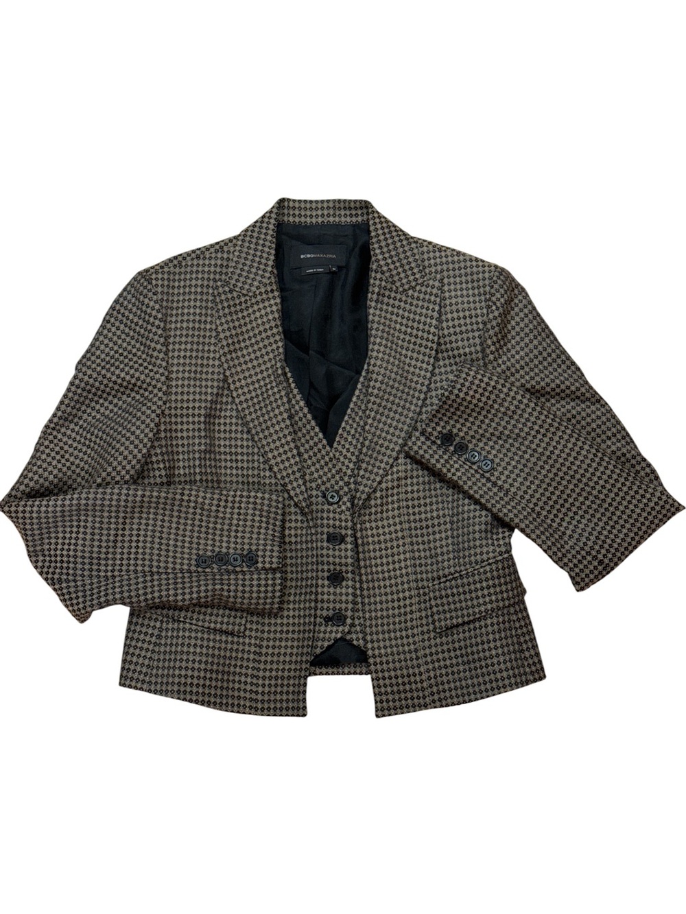 BCBGMAXAZRIA Black Tan Orange Dot Blazer with Mock Vest M